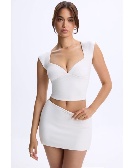 Oh Polly White Modal Ruched Cap-Sleeve Top