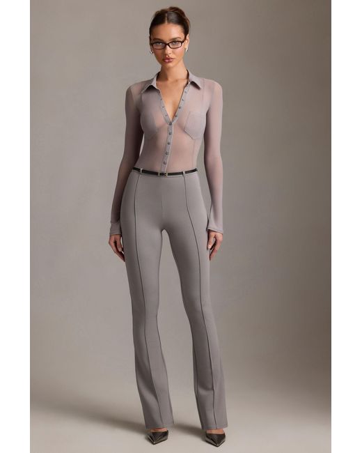 Oh Polly Gray Low-Rise Flared Trousers