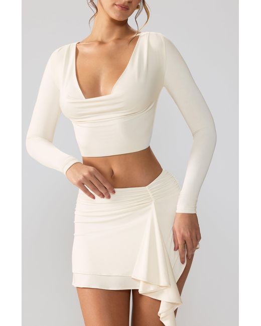 Oh Polly White Slinky Jersey Mid Rise Ruffle Layer Mini Skirt