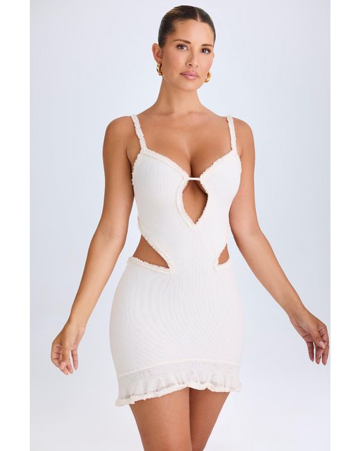 Oh Polly White Ruffle-Appliqué Cut-Out Mini Dress