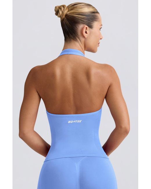 BO+TEE Blue Define Luxe Halterneck Tank Top