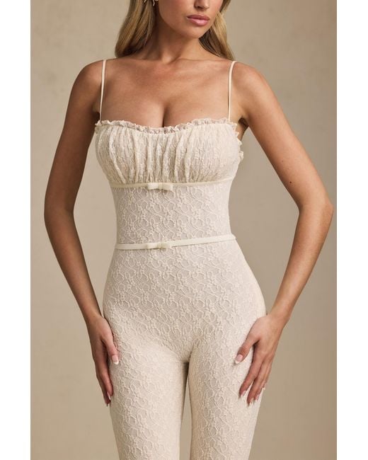 Oh Polly White Bow-Detail Lace Flared Jumpsuit