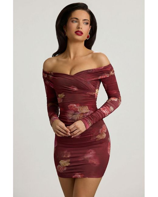 Oh Polly Multicolor Off-Shoulder Ruched Bodycon Mini Dress