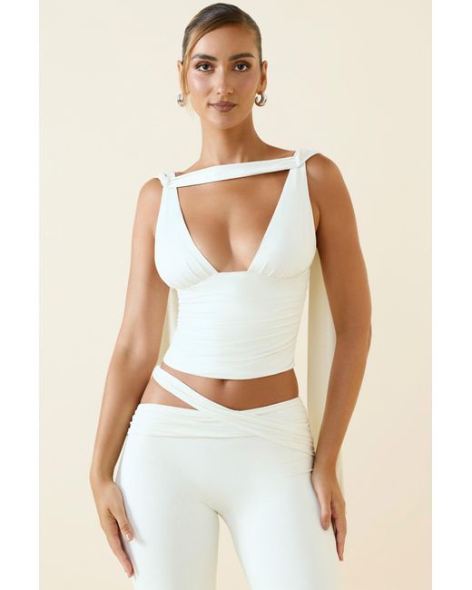 Oh Polly White Plunge-Neck Draped Top