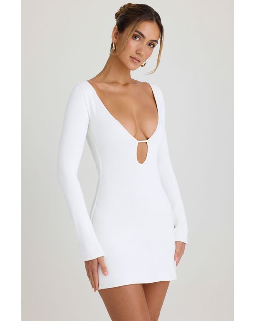 Oh Polly White Cut-Out Long-Sleeve Mini Dress