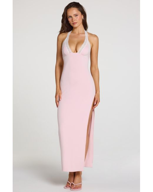 Oh Polly Pink Modal Lace-Trim Maxi Dress