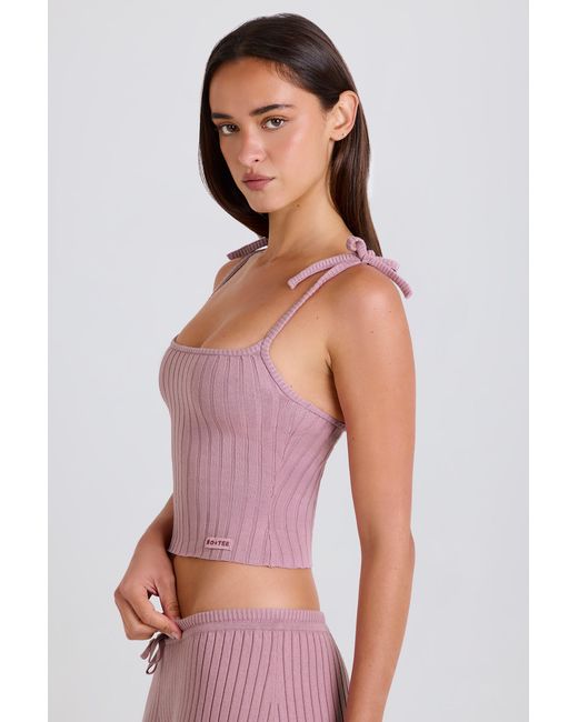 BO+TEE Pink Ribbed Knit Tie Tank Top