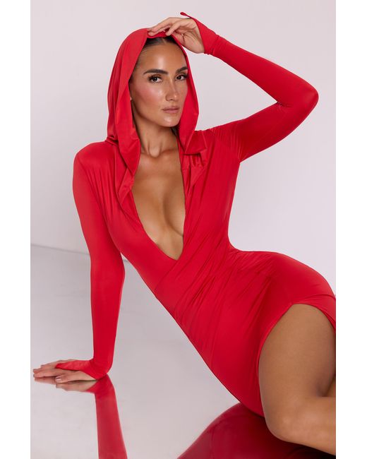 Oh Polly Red Hooded Long Sleeve Maxi Dress