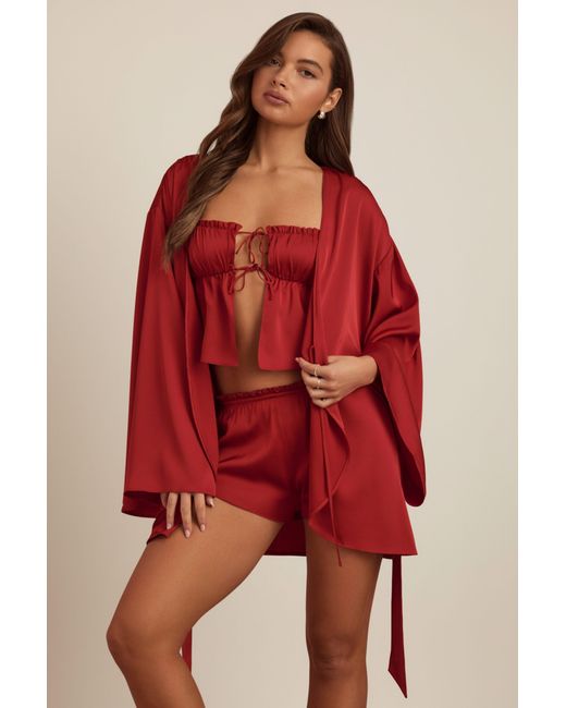 Oh Polly Red Embellished Loose-Fit Wrap-Over Robe