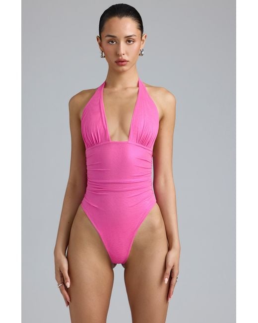 Oh Polly Pink Metallic Halterneck Bodysuit