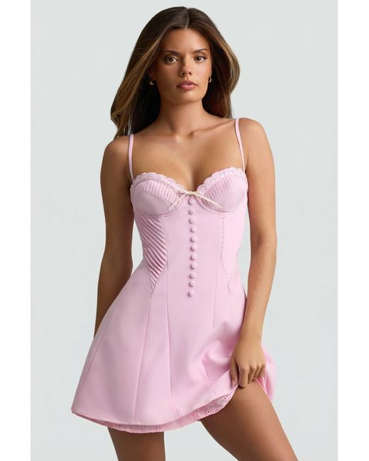 Oh Polly Pink Bow-Detail Scalloped A-Line Mini Dress