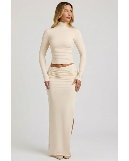Oh Polly White Modal Asymmetric-Waist Maxi Skirt