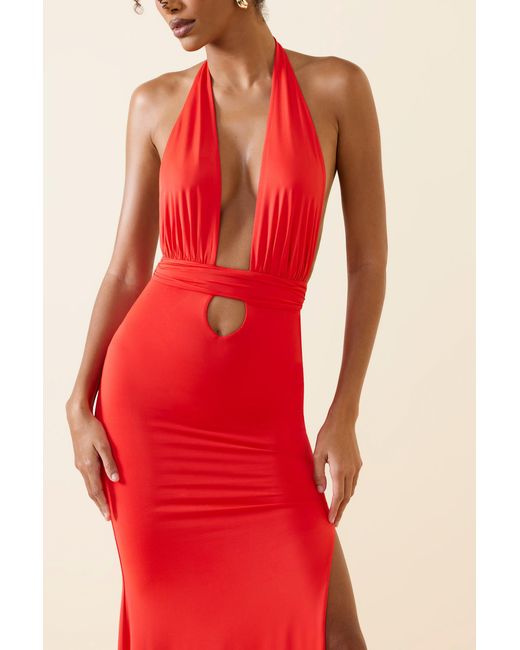 Oh Polly Red Halterneck Cut-Out Maxi Dress