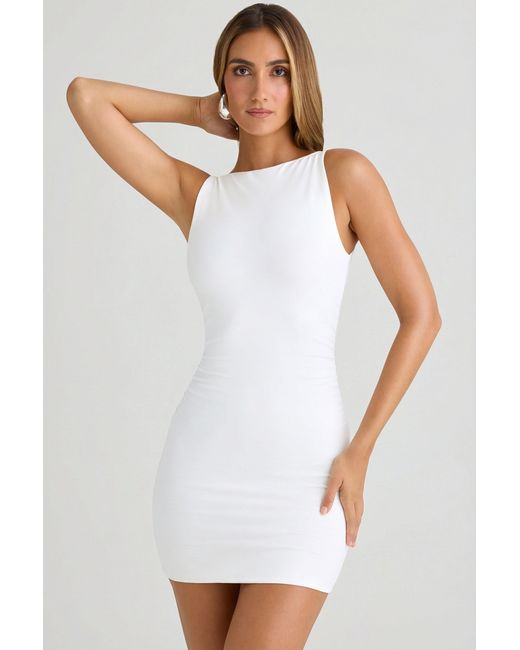 Oh Polly White Modal High-Neck Open-Back Mini Dress