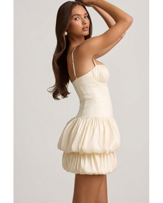 Oh Polly White Satin Bubble Hem Corset Mini Dress