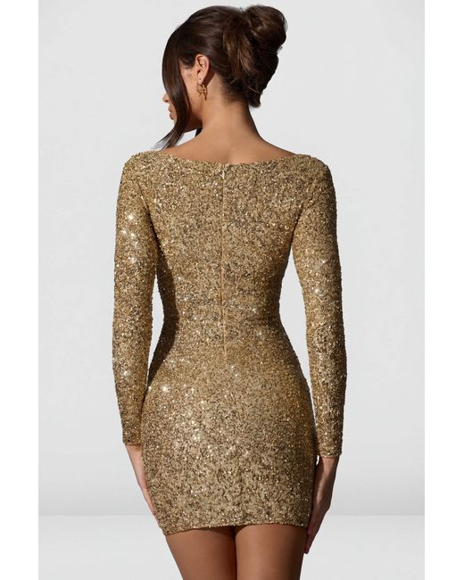Oh Polly Metallic Embellished Sweetheart-Neck Mini Dress