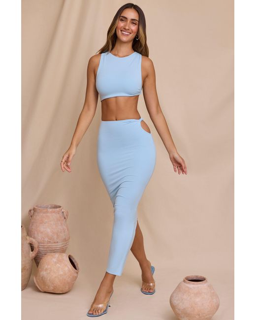 Oh Polly Blue Mid Rise Twist Maxi Skirt