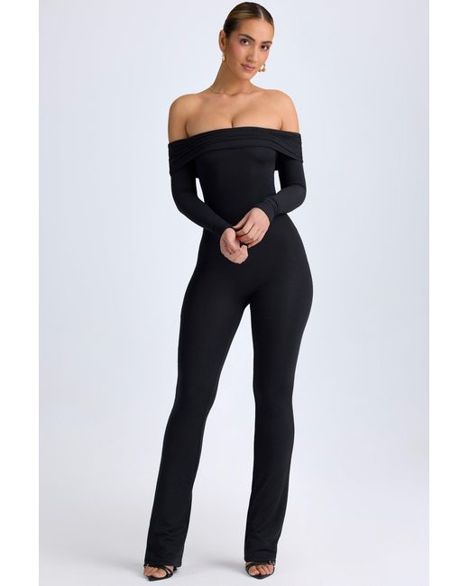 Oh Polly Black Modal Off-Shoulder Ruched Jumpsuit