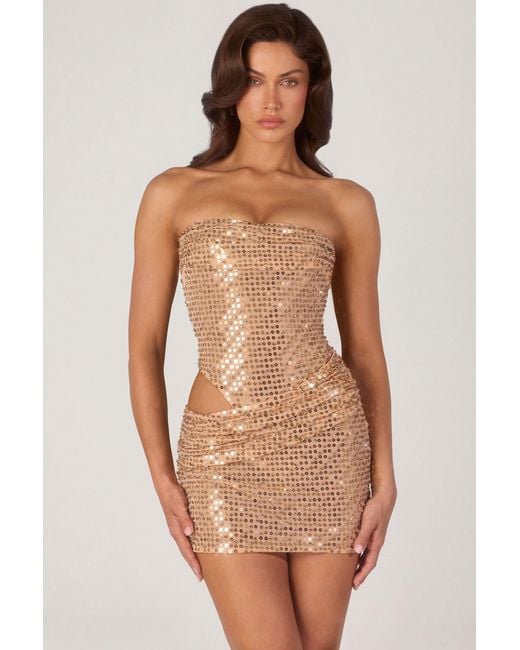Oh Polly Metallic Embellished Cut-Out Mini Dress