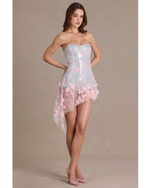 Oh Polly Pink Embellished Tulle Corset Mini Dress