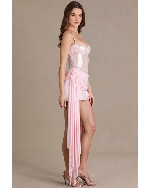 Oh Polly Pink Premium Embellished Lace Corset Mini Dress