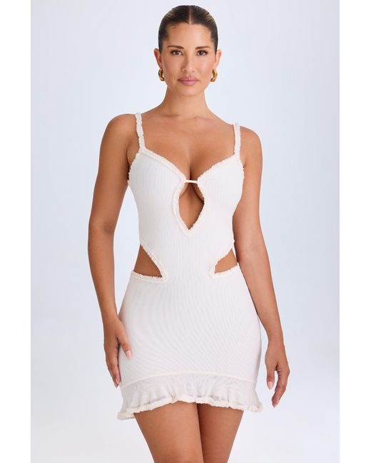 Oh Polly White Ruffle-Appliqué Cut-Out Mini Dress