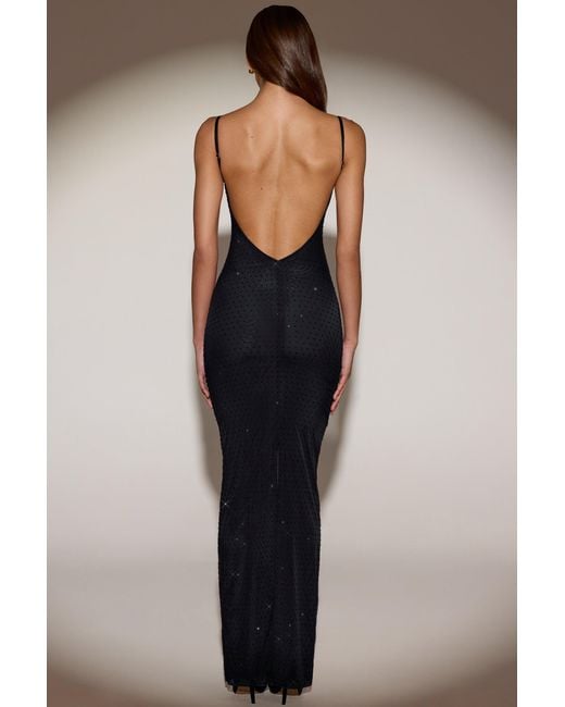 Oh Polly Black Sheer Embellished Backless Maxi Dress