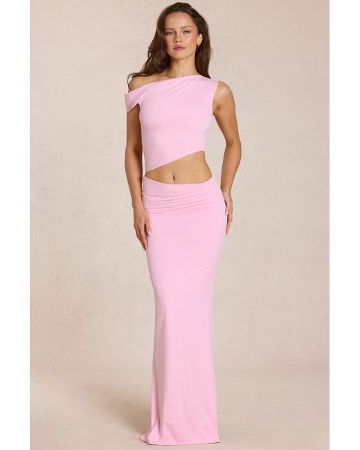 Oh Polly Pink Asymmetric Drape Maxi Dress