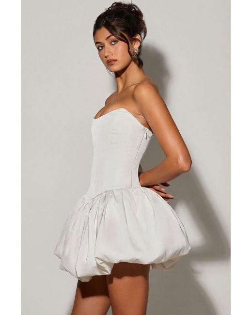 Oh Polly White Lace-Up Bubble Hem Corset Micro Mini Dress