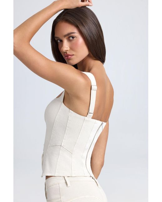 Oh Polly White Denim Style Lace-Up Corset Top