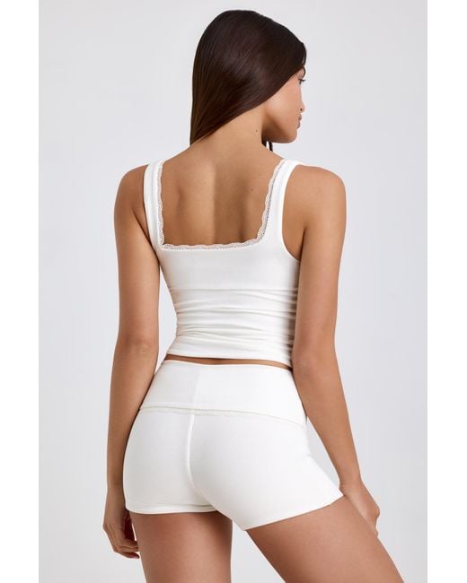 Oh Polly White Ribbed Modal Lace-Trim Tank Top