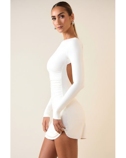 Oh Polly White Modal Ruched Open-Back Mini Dress
