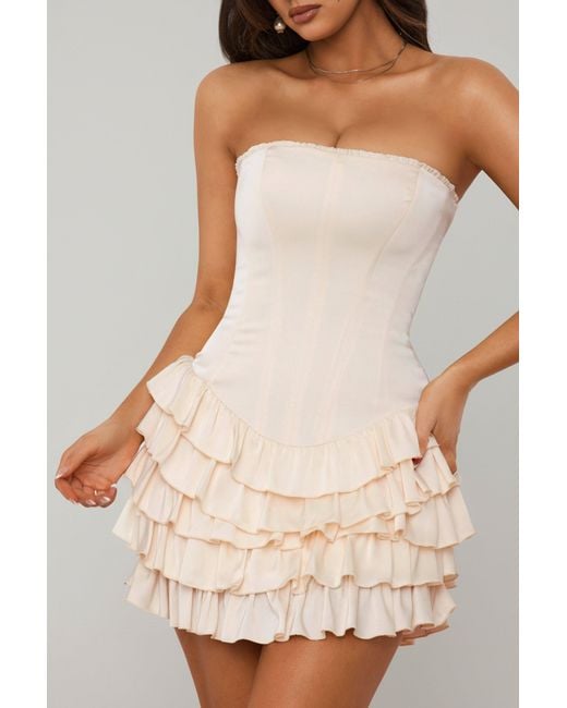 Oh Polly White Bandeau Ruffled Tiered Corset Mini Dress