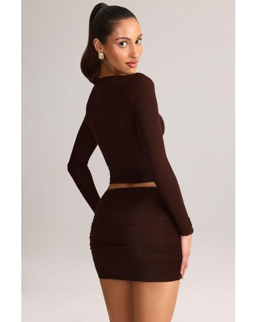 Oh Polly Brown Modal Ruched Mid-Rise Mini Skirt