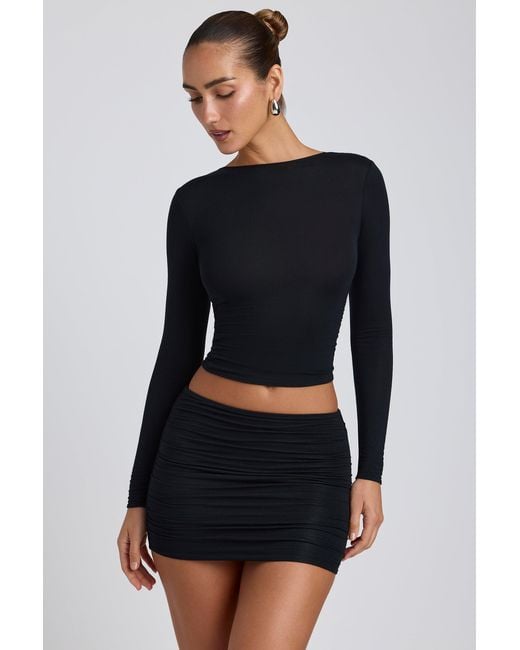 Oh Polly Black Modal Ruched Long-Sleeve Top