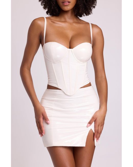Oh Polly White Vinyl Thigh Split Micro Mini Skirt