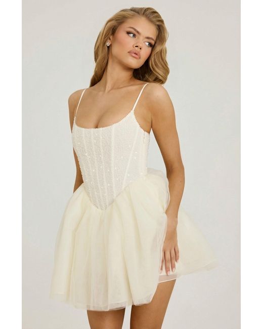 Oh Polly White Embellished Corset Tulle Skirt Mini Dress