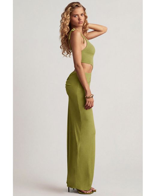 Oh Polly Green Textured Jersey Asymmetric Maxi Dress