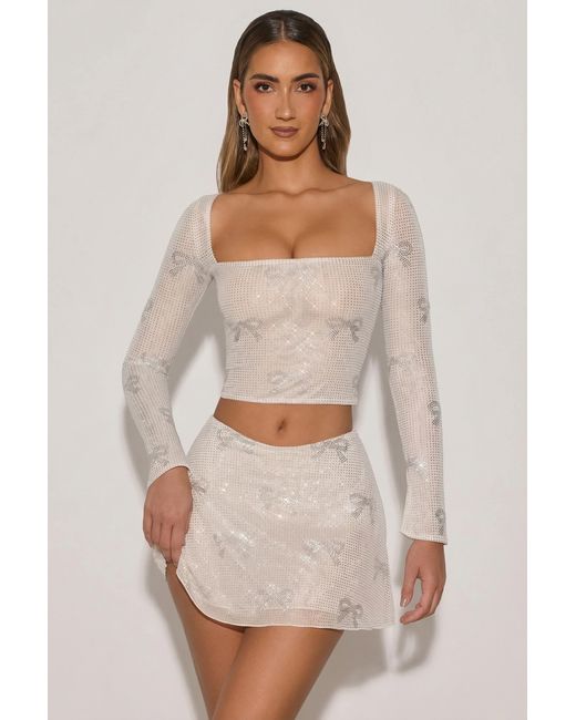 Oh Polly White Embellished Bow-Detail Top