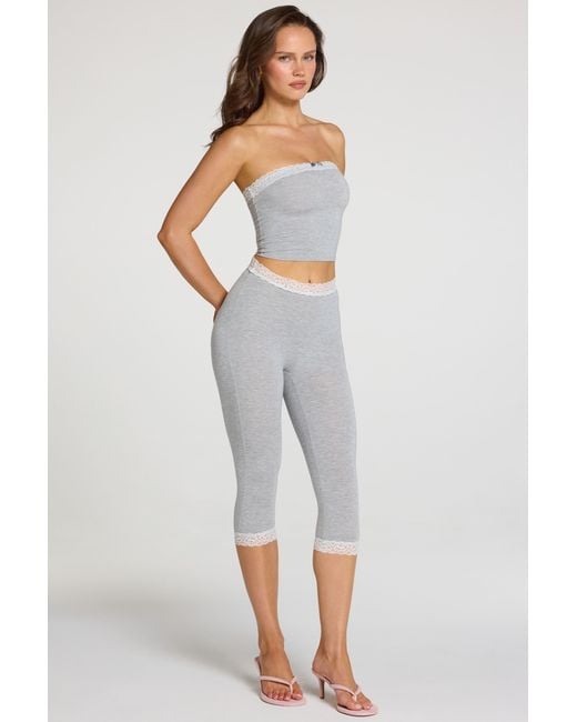 Oh Polly Gray Modal Lace-Trim Mid-Rise Capri Leggings