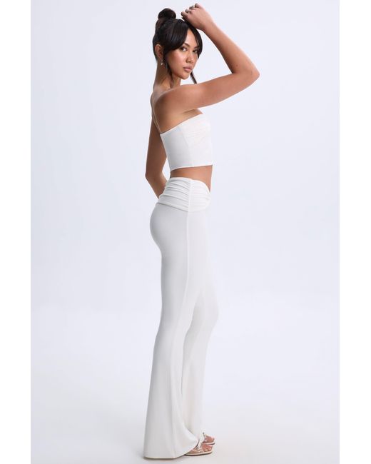 Oh Polly White Modal Twist-Front Flared Trousers