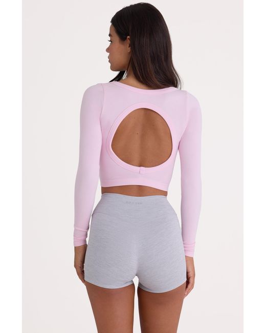BO+TEE Pink Seamless Soft Rib Cut-Out Crop Top