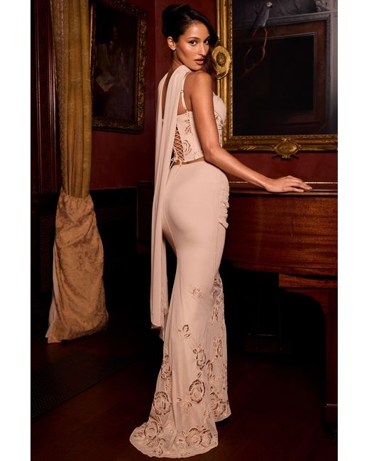 Oh Polly Metallic Embellished Draped Mid-Rise Maxi Skirt
