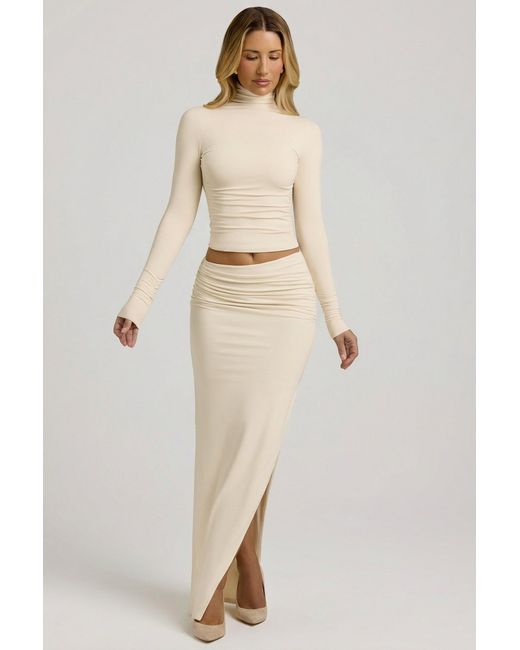 Oh Polly White Modal Asymmetric-Waist Maxi Skirt