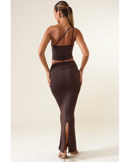Oh Polly Brown Modal Twist-Front Maxi Skirt