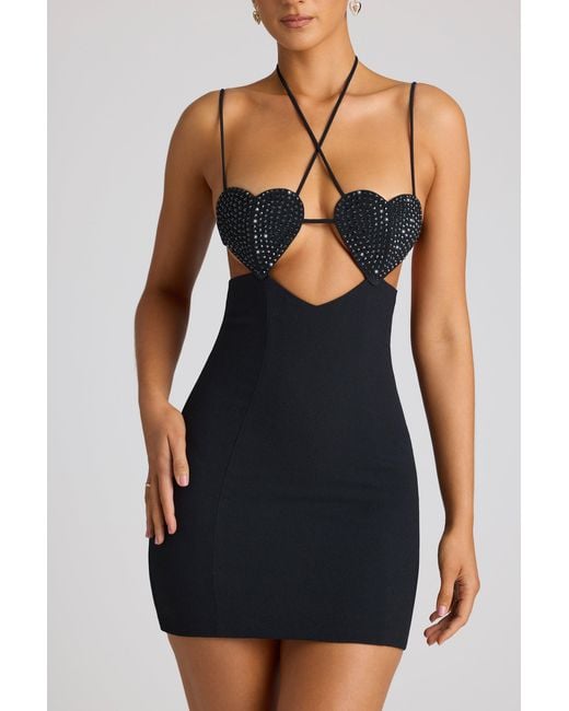 Oh Polly Black Embellished Heart Cup Detail Mini Dress