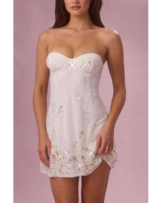 Oh Polly White Embellished Bandeau Mini Dress