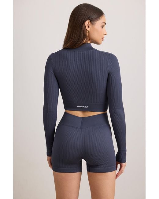 BO+TEE Blue Flexirib Zip-Up Cropped Jacket