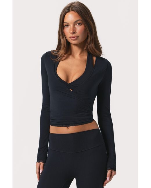 BO+TEE Black Soft Jersey Wrap Top