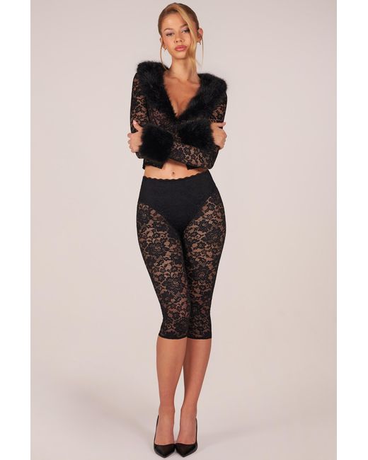 Oh Polly Black Laced Capri Trousers